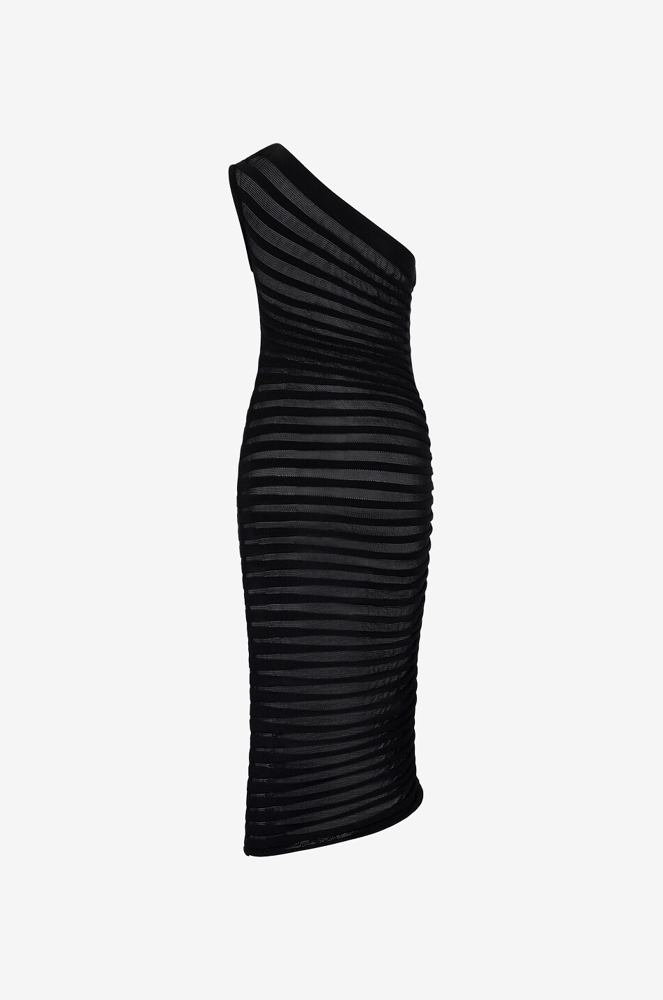 ALAÏA 3D openwork knit asymmetric sheath dress Women BLACK 2