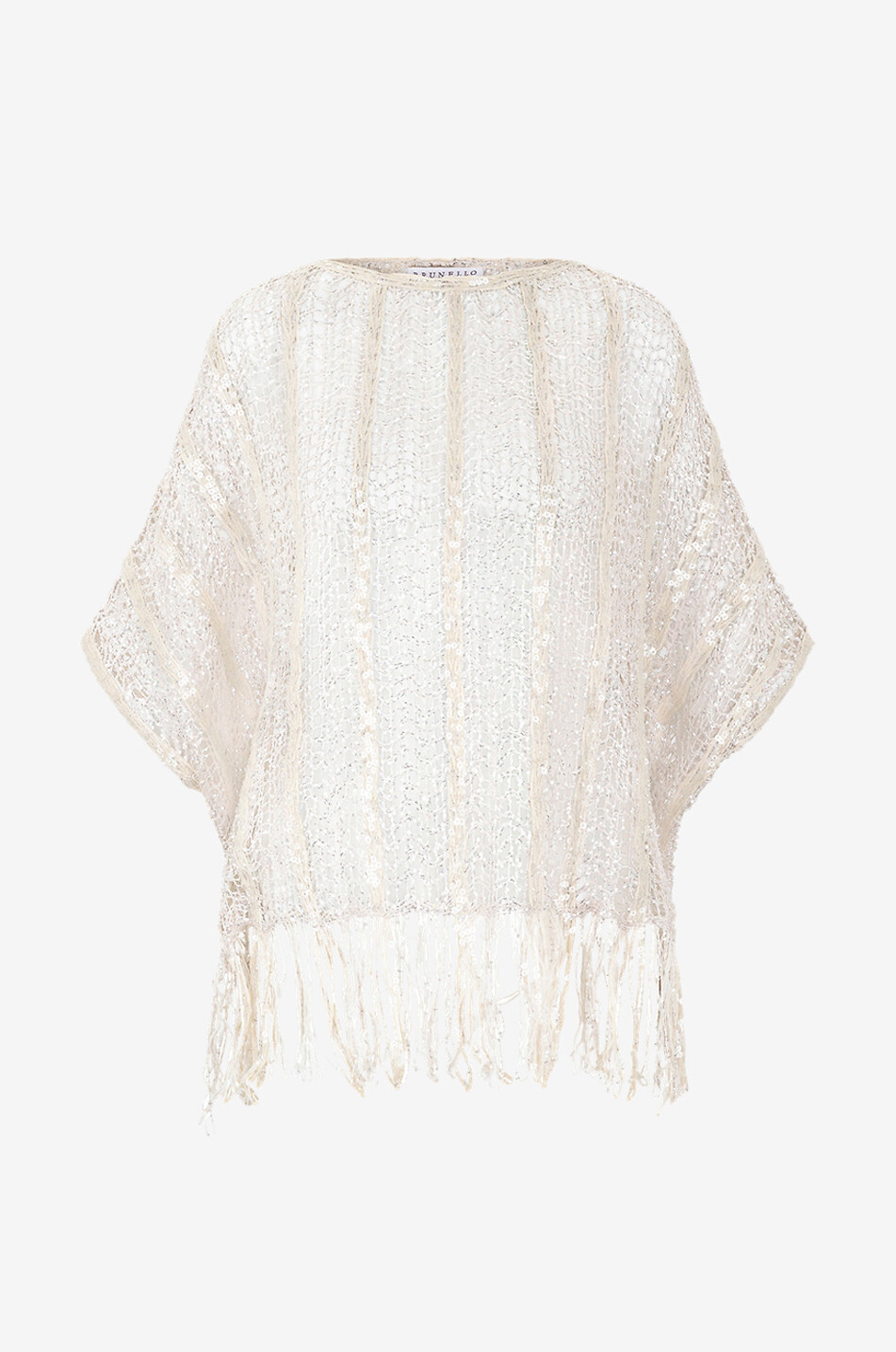 BRUNELLO CUCINELLI Top en résille à franges et sequins Sparkling Femme BLANC CASSE 1