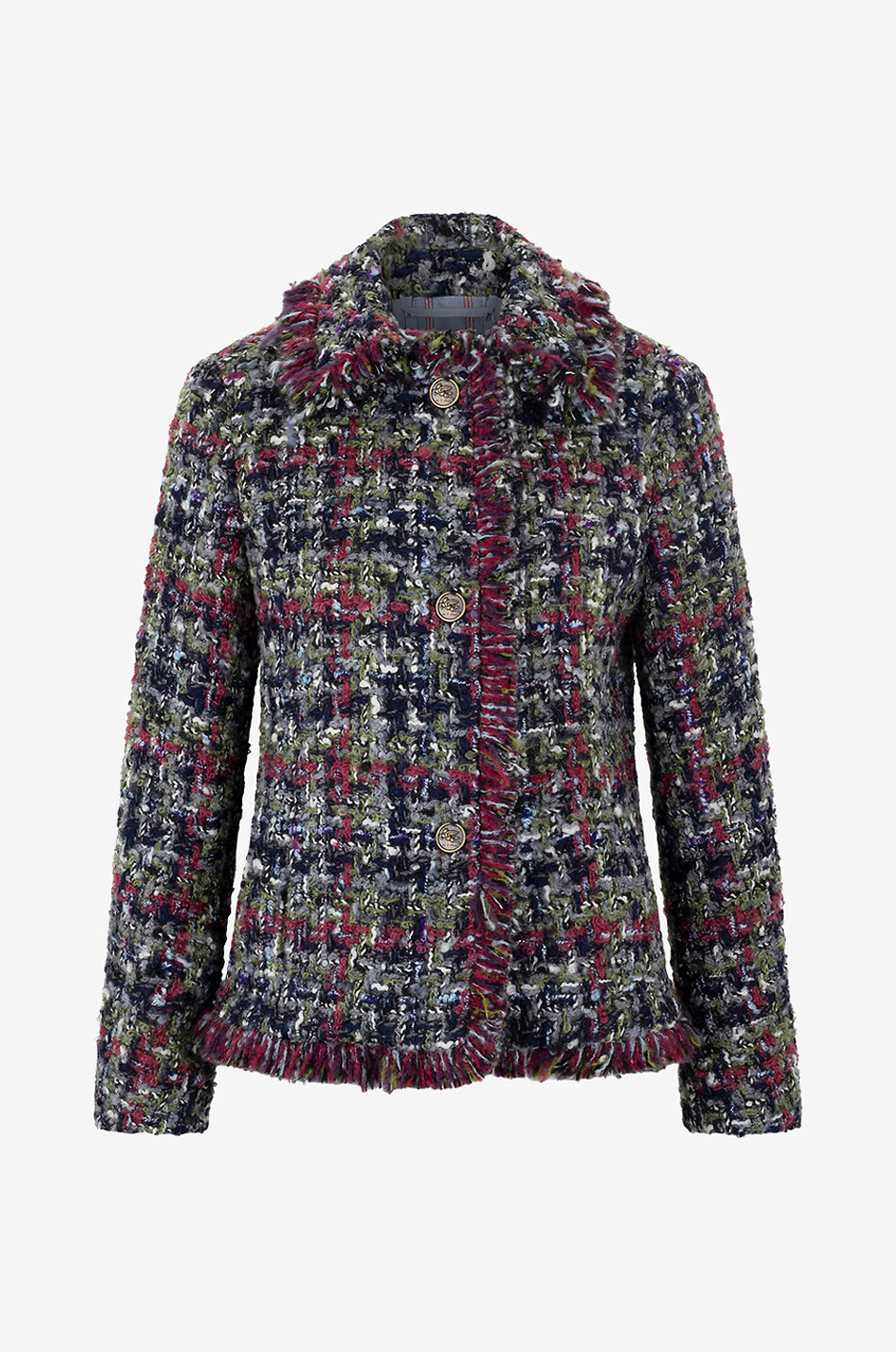 Veste tailleur en tweed bouclette à carreaux