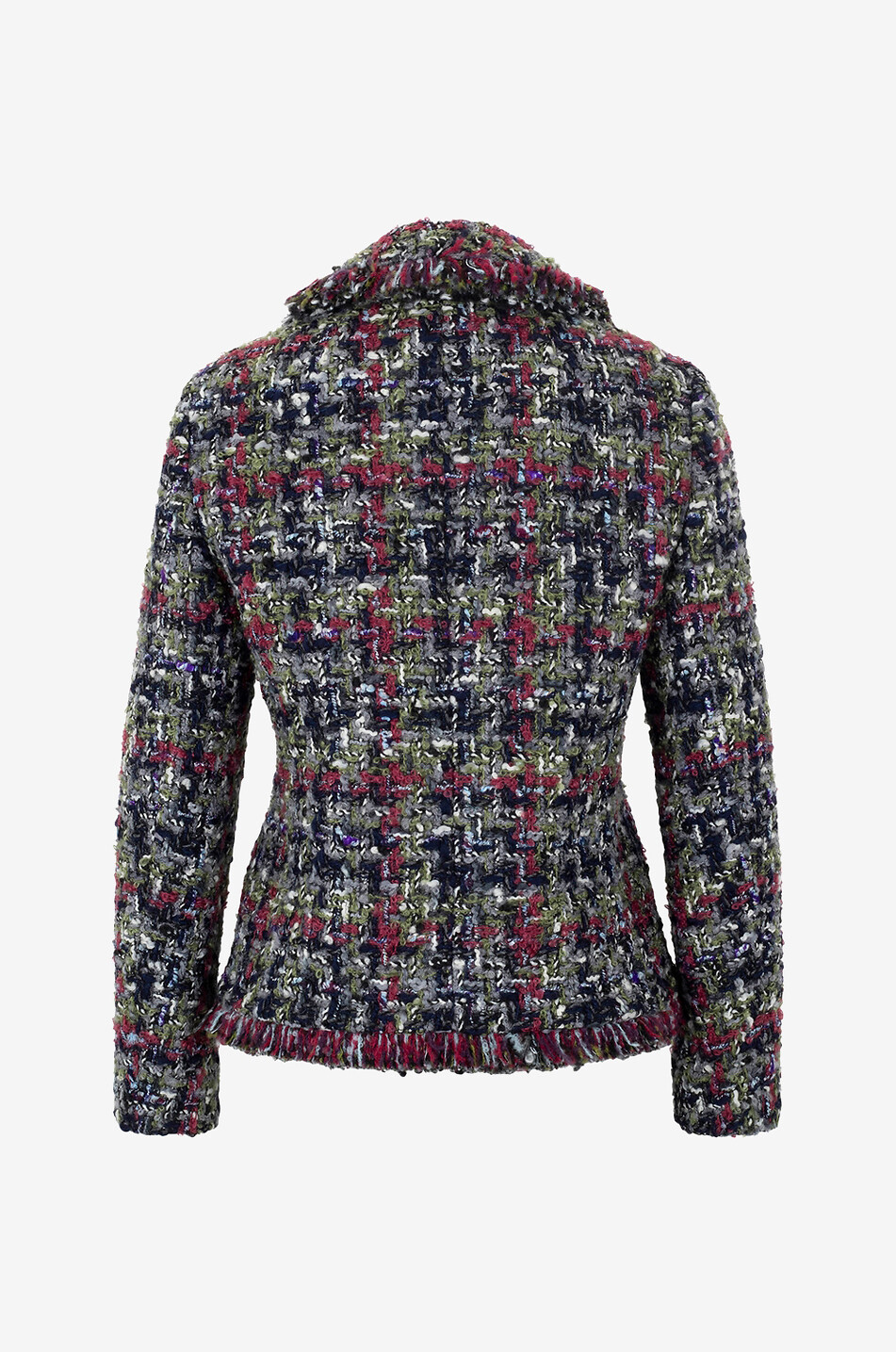 Veste tailleur en tweed bouclette à carreaux