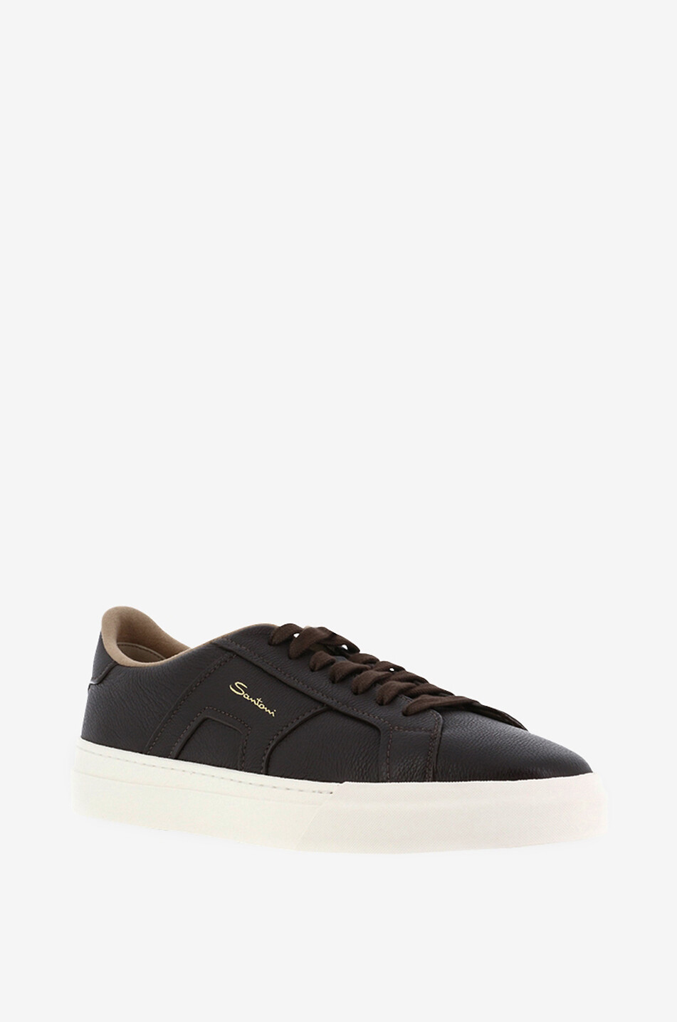 SANTONI Niedrige Schnürsneakers aus genarbtem Leder Double Buckle Herren DUNKELBRAUN 1