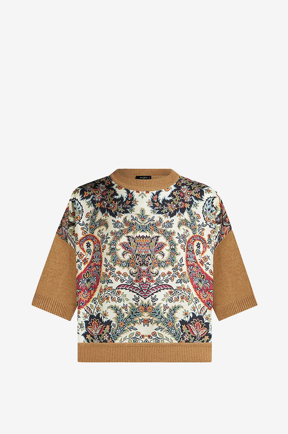 Floral Paisley silk twill pannel fine-gauge jumper