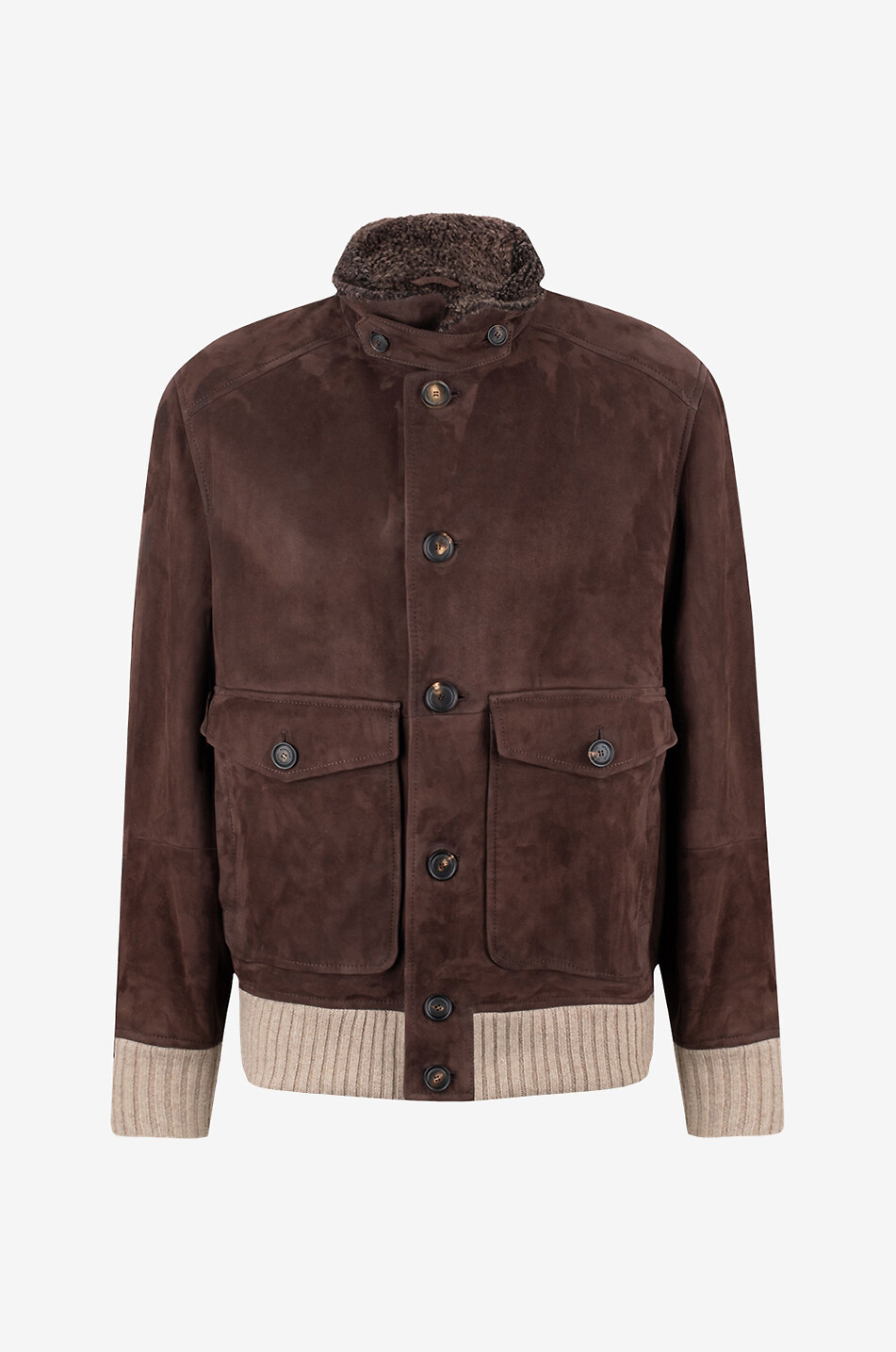 Suede shearling and cashmere bomber jacket