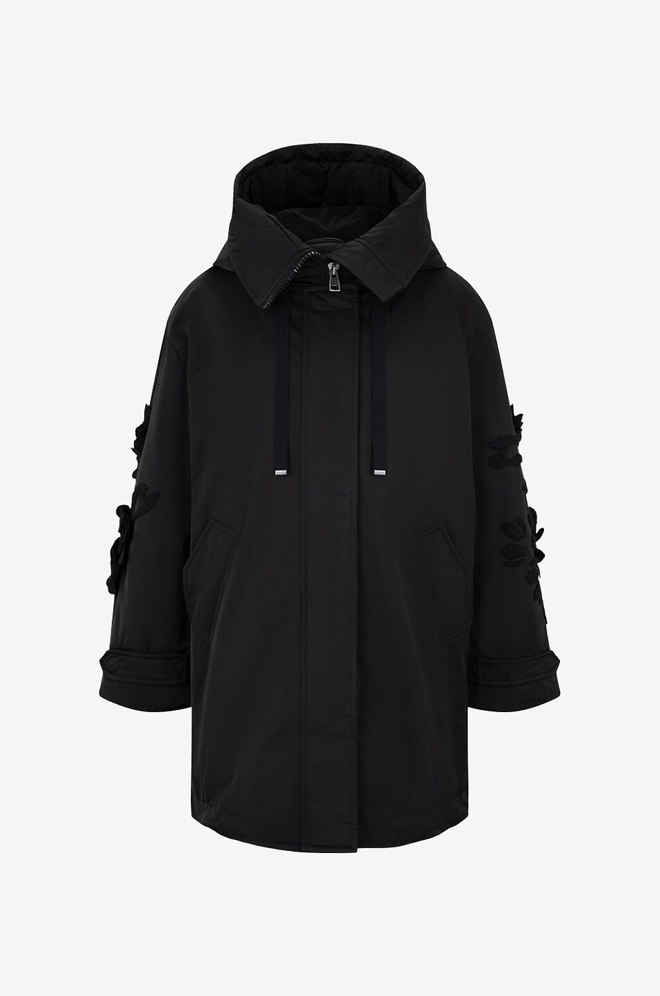 Wattierter Nylon-Parke mit Blütenstickereien