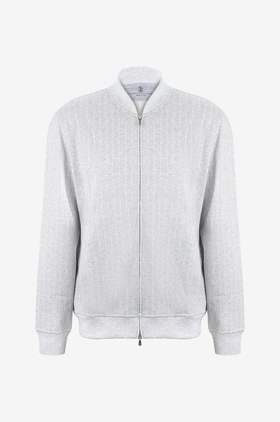 BRUNELLO CUCINELLI Sweat-shirt zippé en molleton double de coton et cachemire milleraie Homme GRIS CLAIR 1