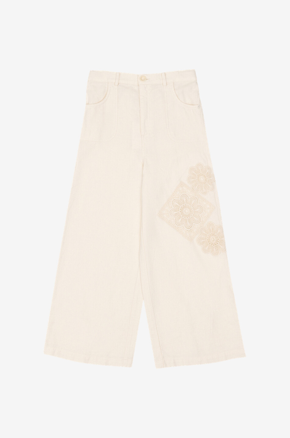 Mädchenhose mit weitem Bein und Spitzenpatchs Halliday Denim