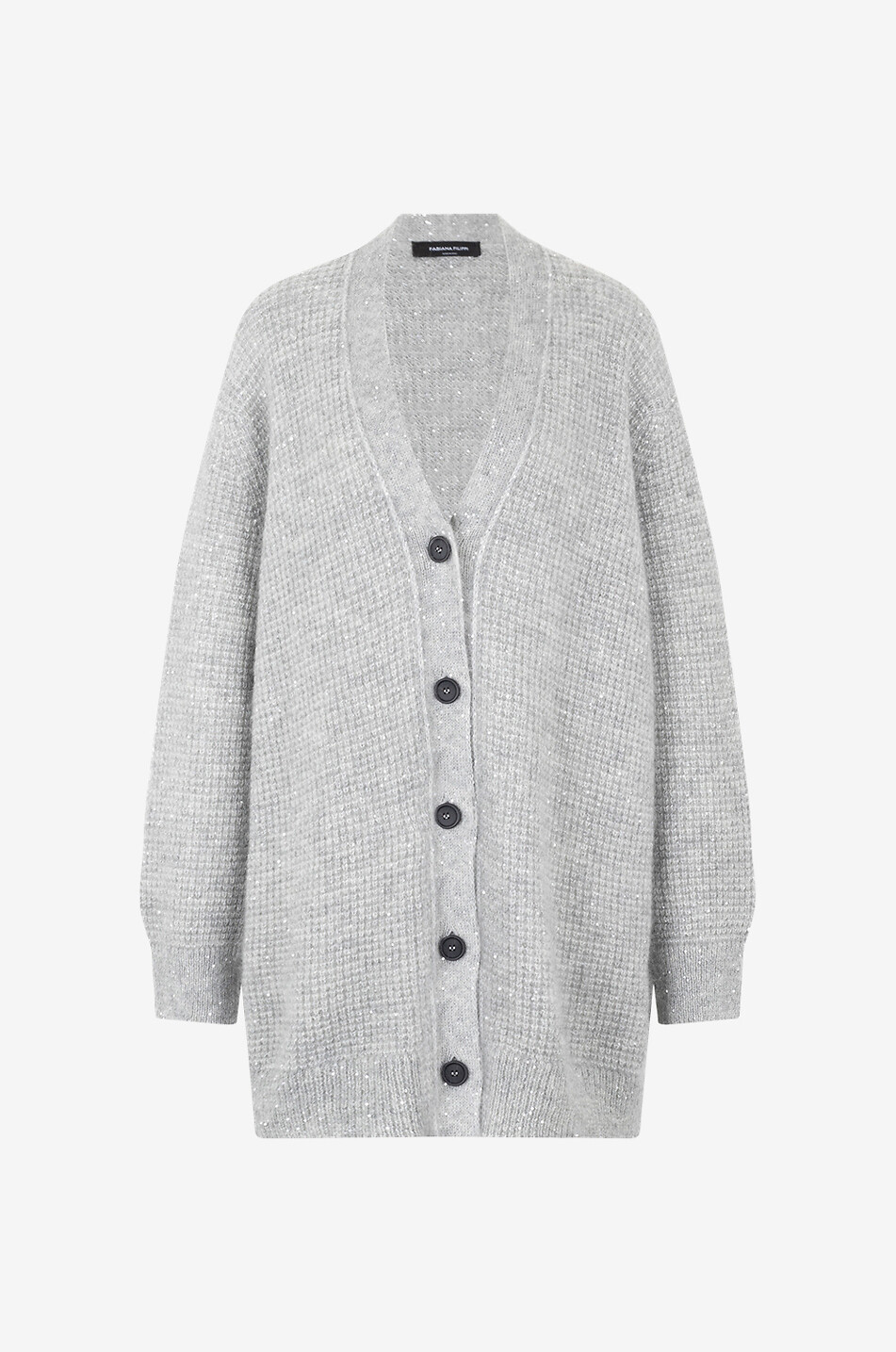 Sequin-adorned oversize button-down mohair cardigan