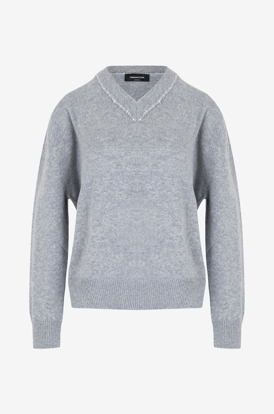 FABIANA FILIPPI Weiter Wollmix-Pullover mit glitzerndem V-Ausschnitt Damen GRAU 1