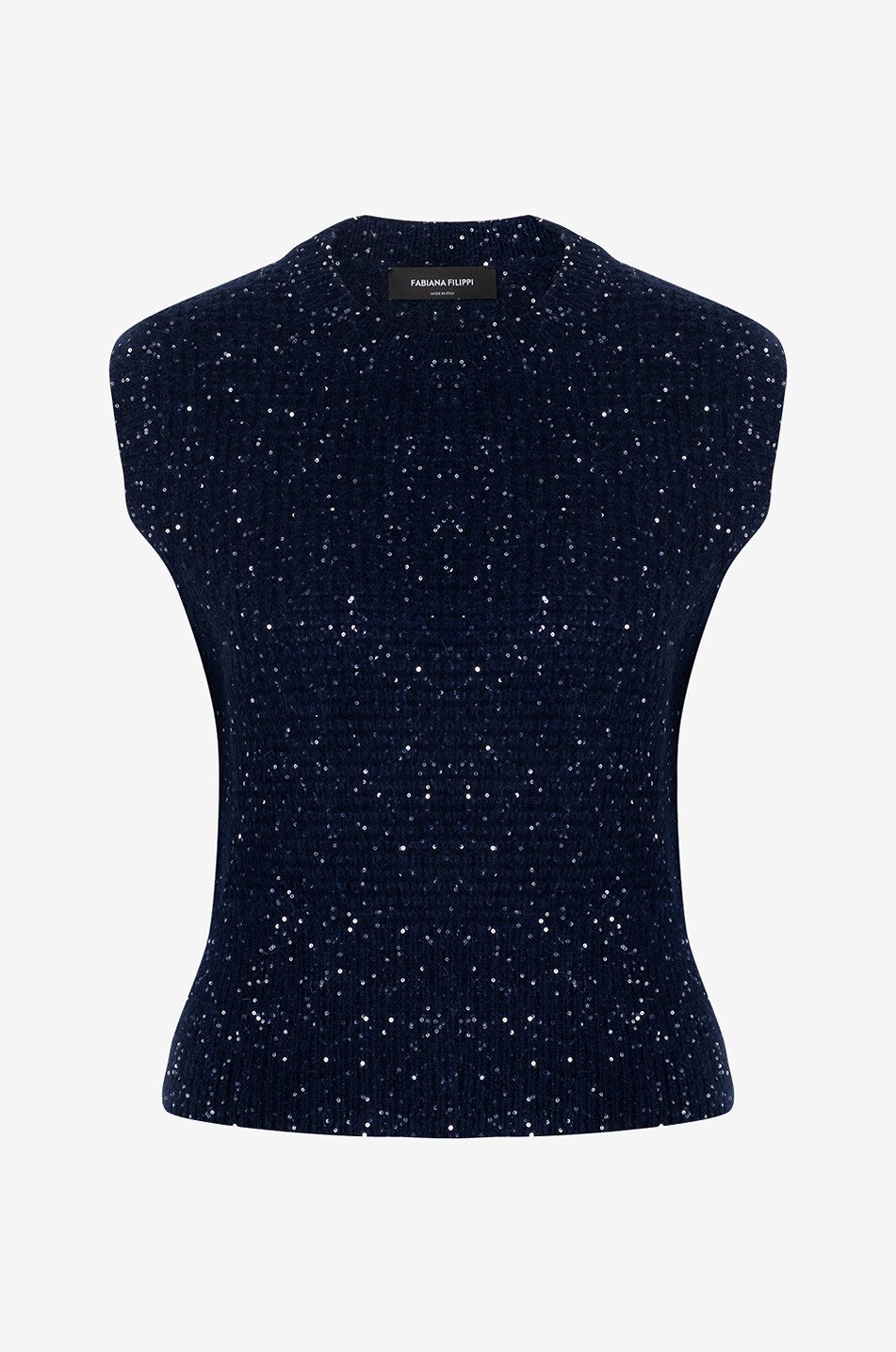 Pull sans manches en mohair et sequins