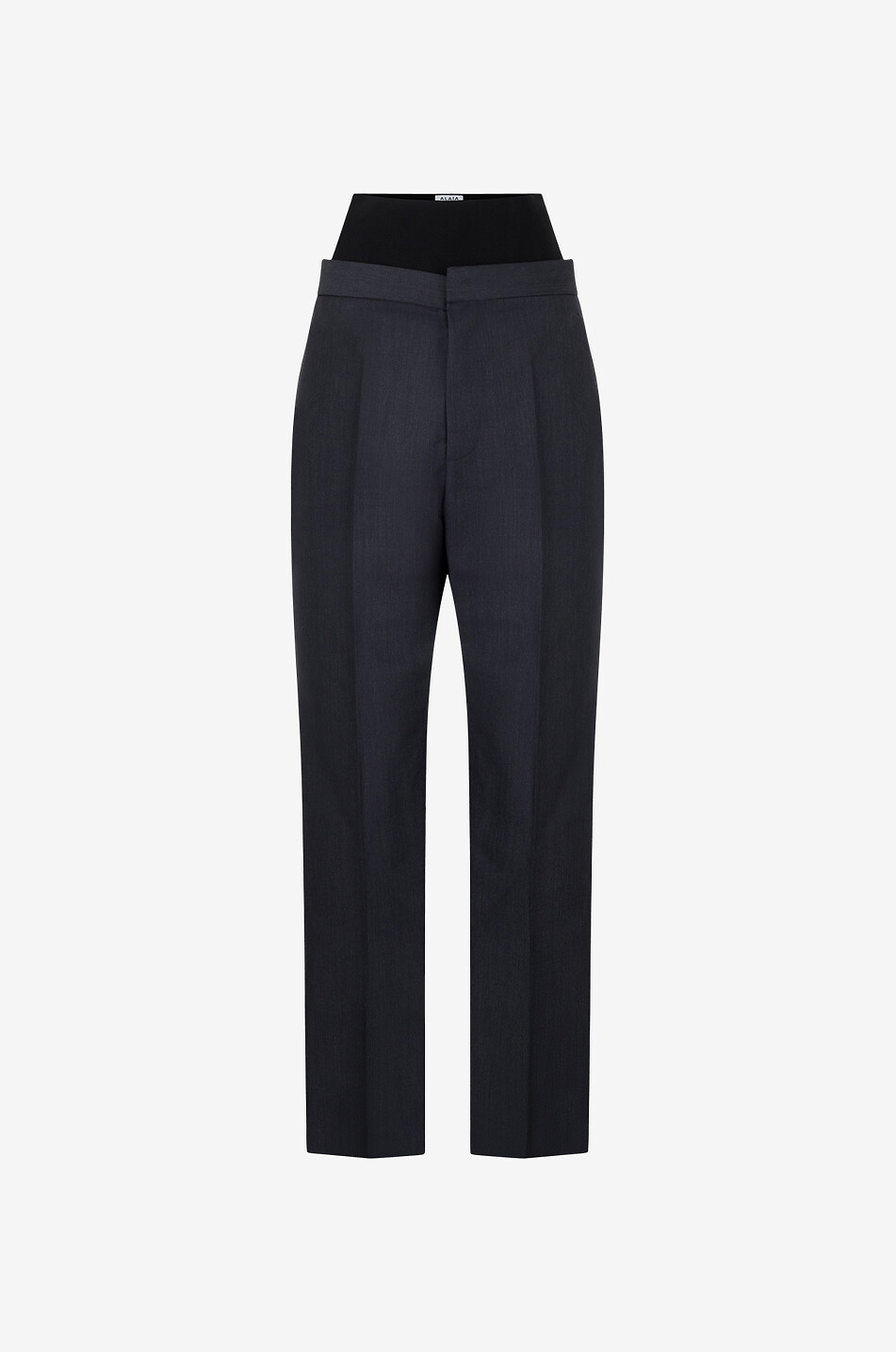 ALAÏA Pantalon tailleur en mohair et laine à ceinture haute en maille Femme GRIS FONCÉ 1