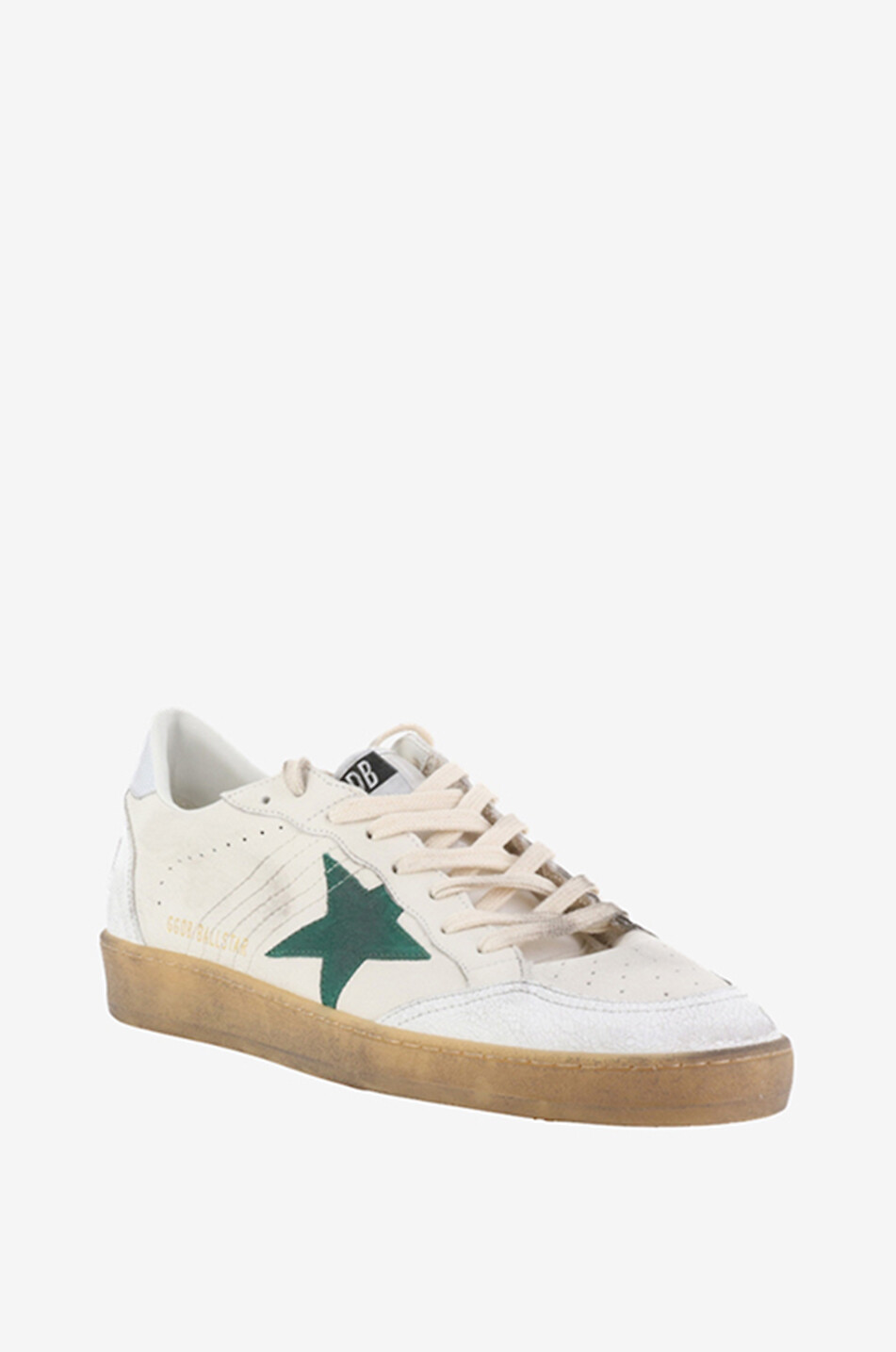 GOLDEN GOOSE Ballstar distresses leather sneakers with green star Men WHITE 1