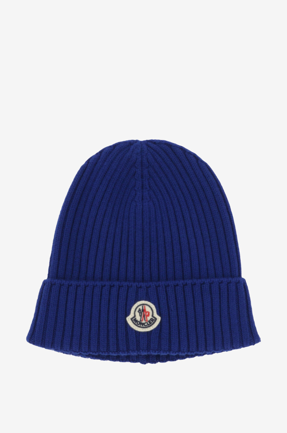 Bonnet côtelé en laine garçon à rabat et logo