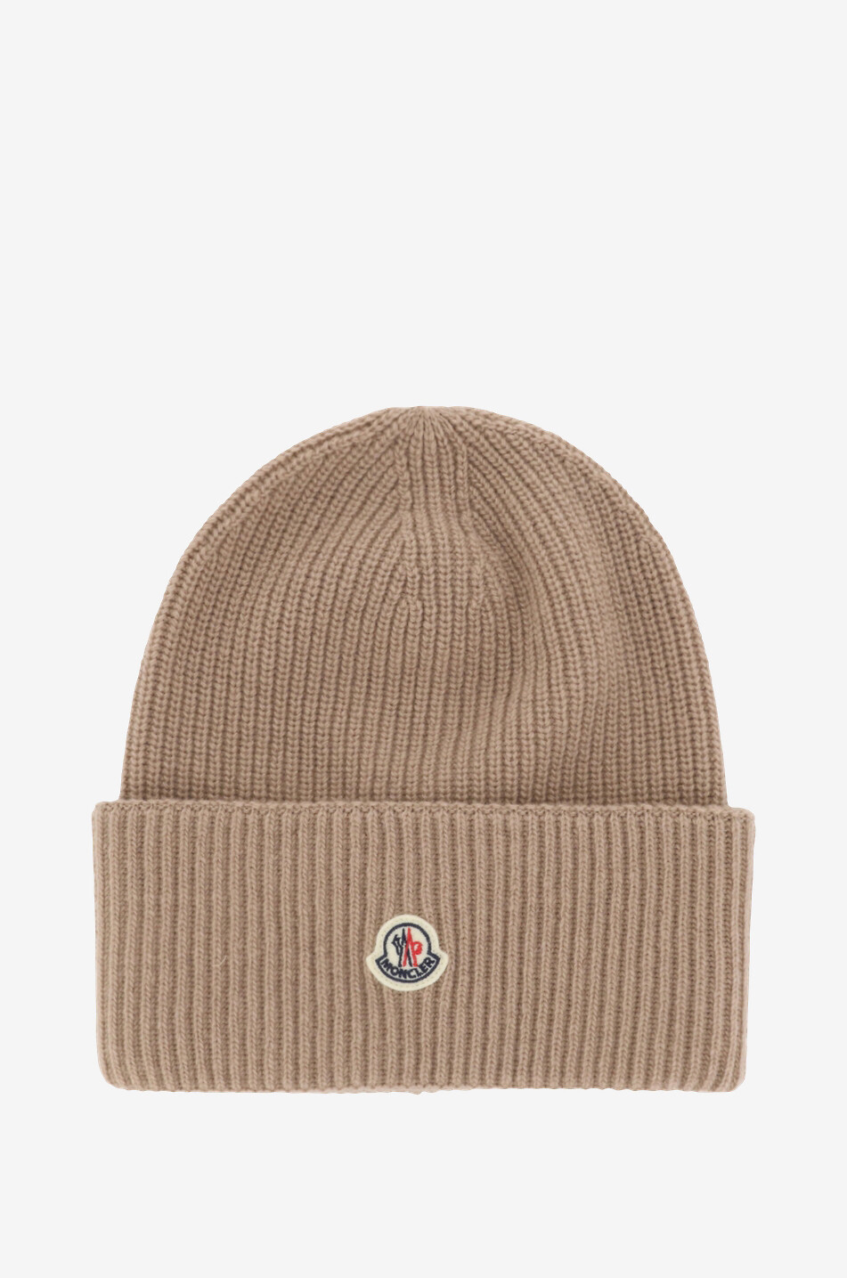 Bonnet côtelé en laine vierge à rabat et patch logo