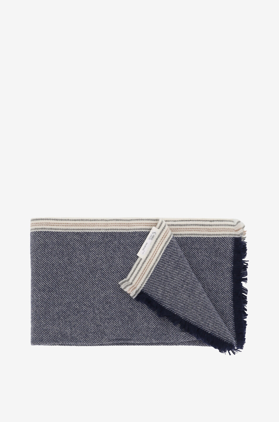 BRUNELLO CUCINELLI Écharpe tissée en cachemire à rayures latérales Homme BLEU FONCE 2