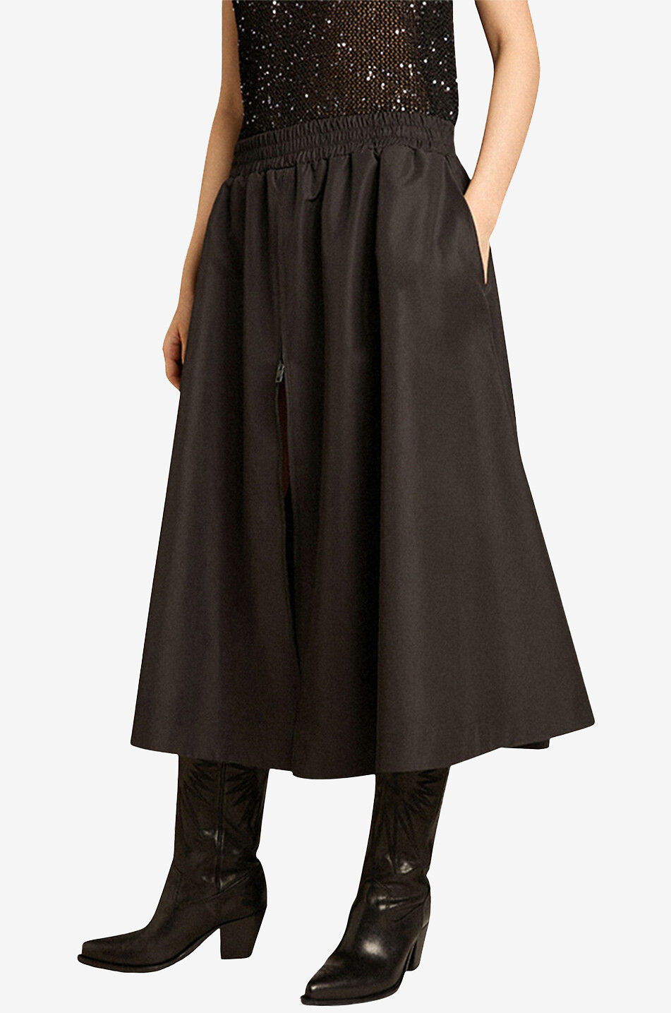 GOLDEN GOOSE Journey flared nylon midi skirt with zip Women BLACK 3