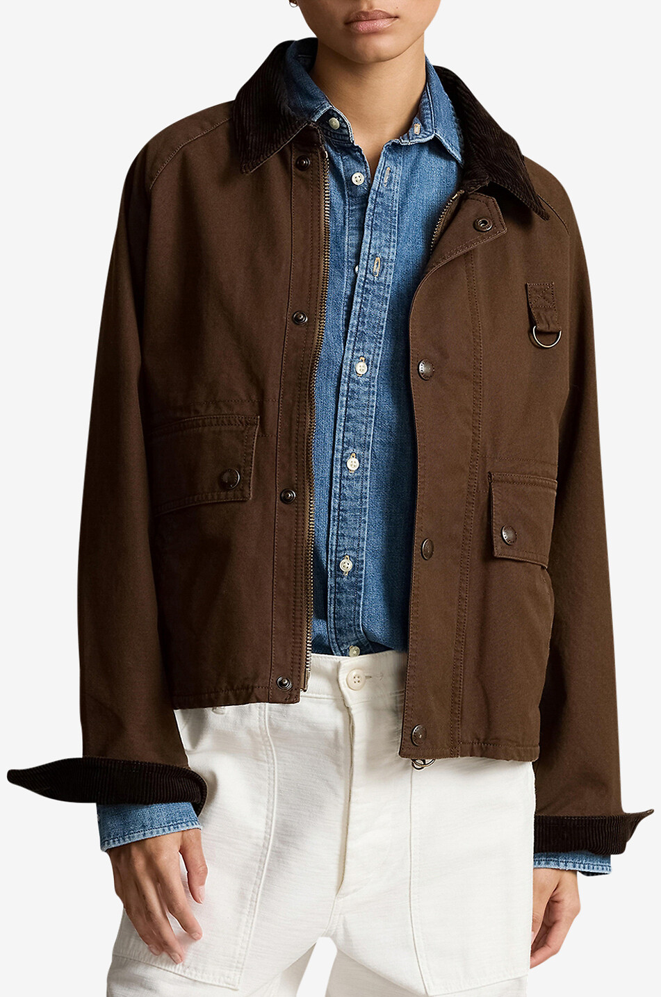 POLO RALPH LAUREN Parka raccourcie en gabardine et velours côtelé Femme MARRON MOYEN 2