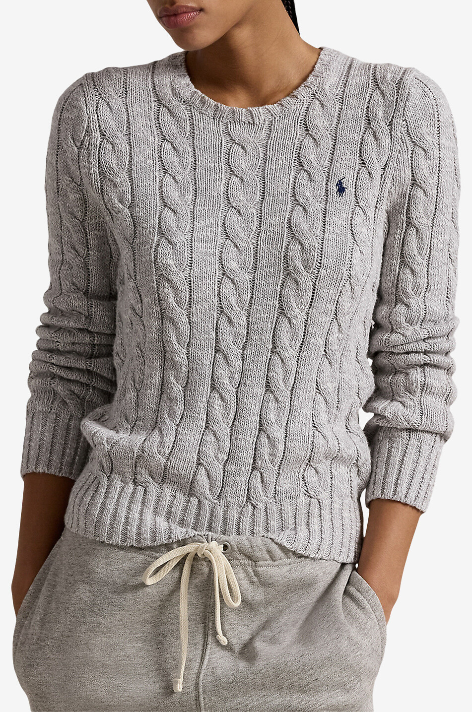 Pony fitted crewneck cotton cable knit jumper