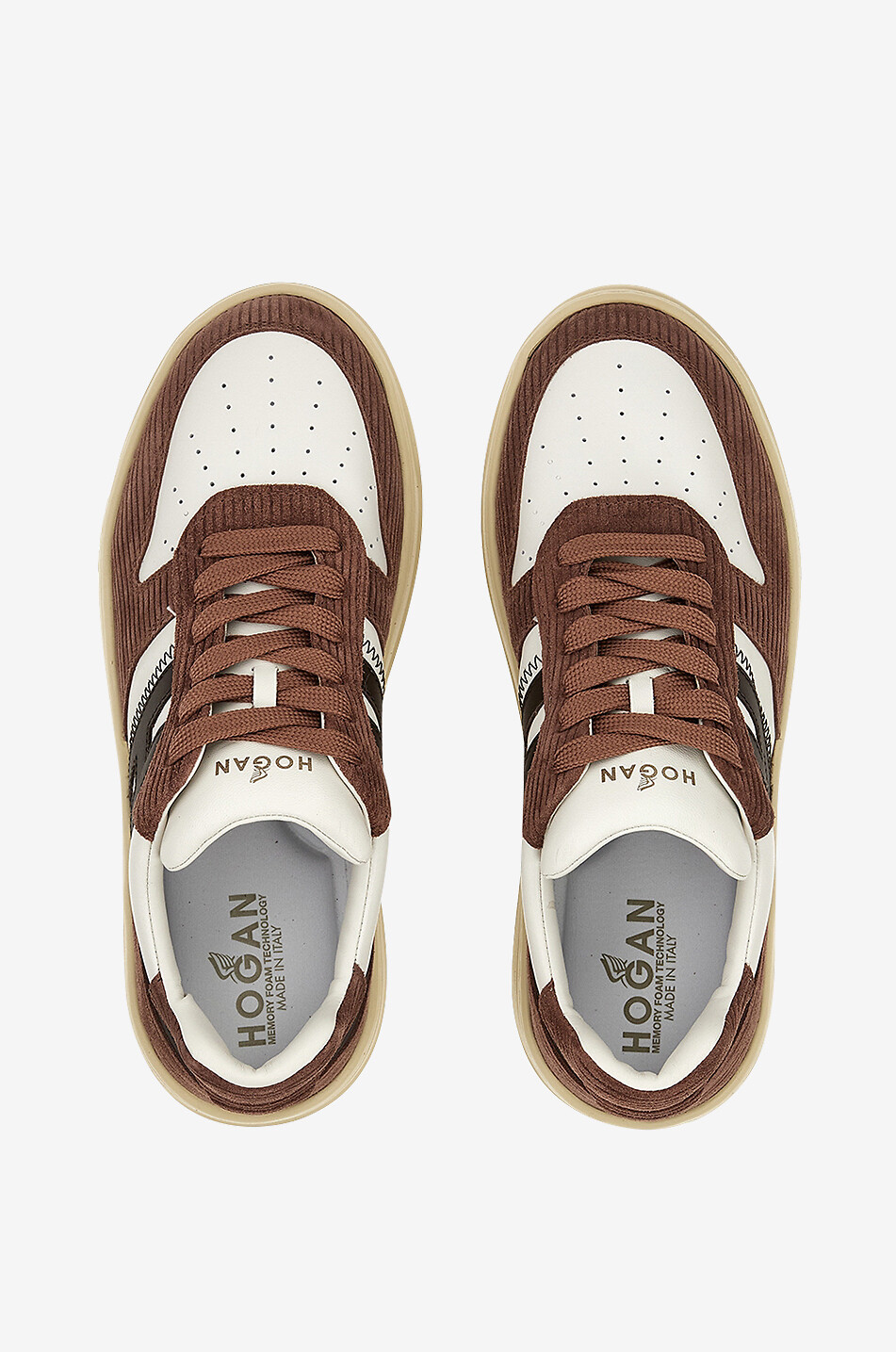 HOGAN Baskets basses à lacets en cuir lisse et daim côtelé Hogan H630 Femme MARRON 6