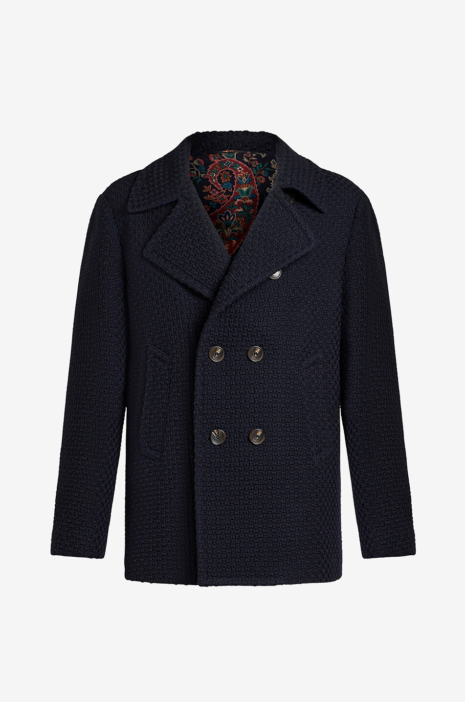 Manteau caban en laine texturee damier