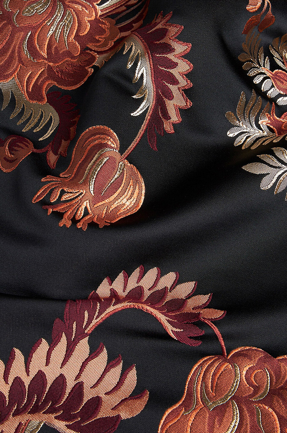 Robe midi ajustée en jacquard feuillage fleuri