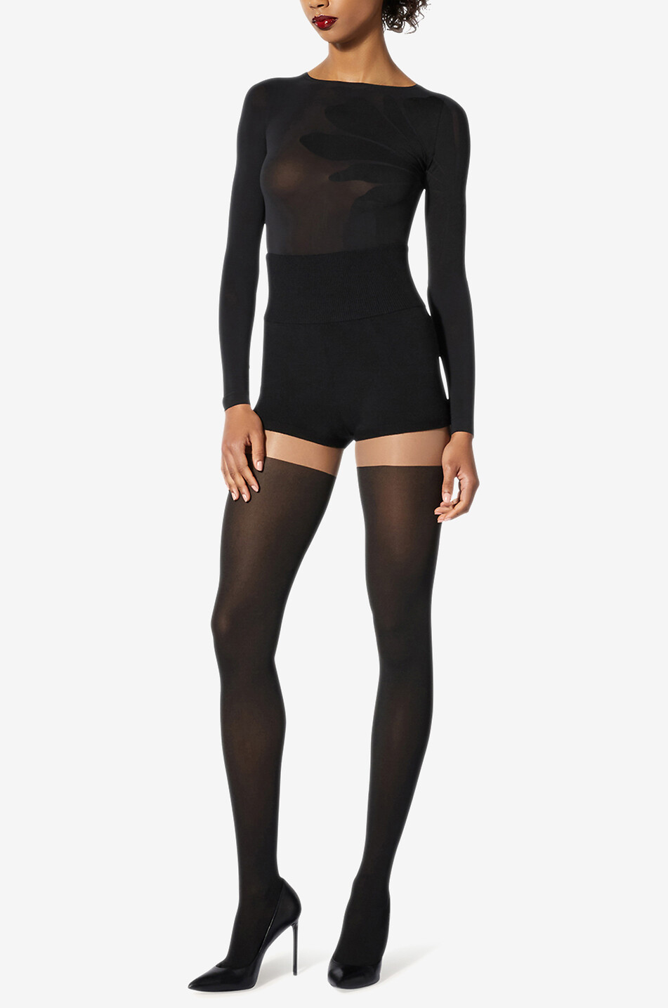 WOLFORD Body Tattoo figure-hugging top with flower Women BLACK 2