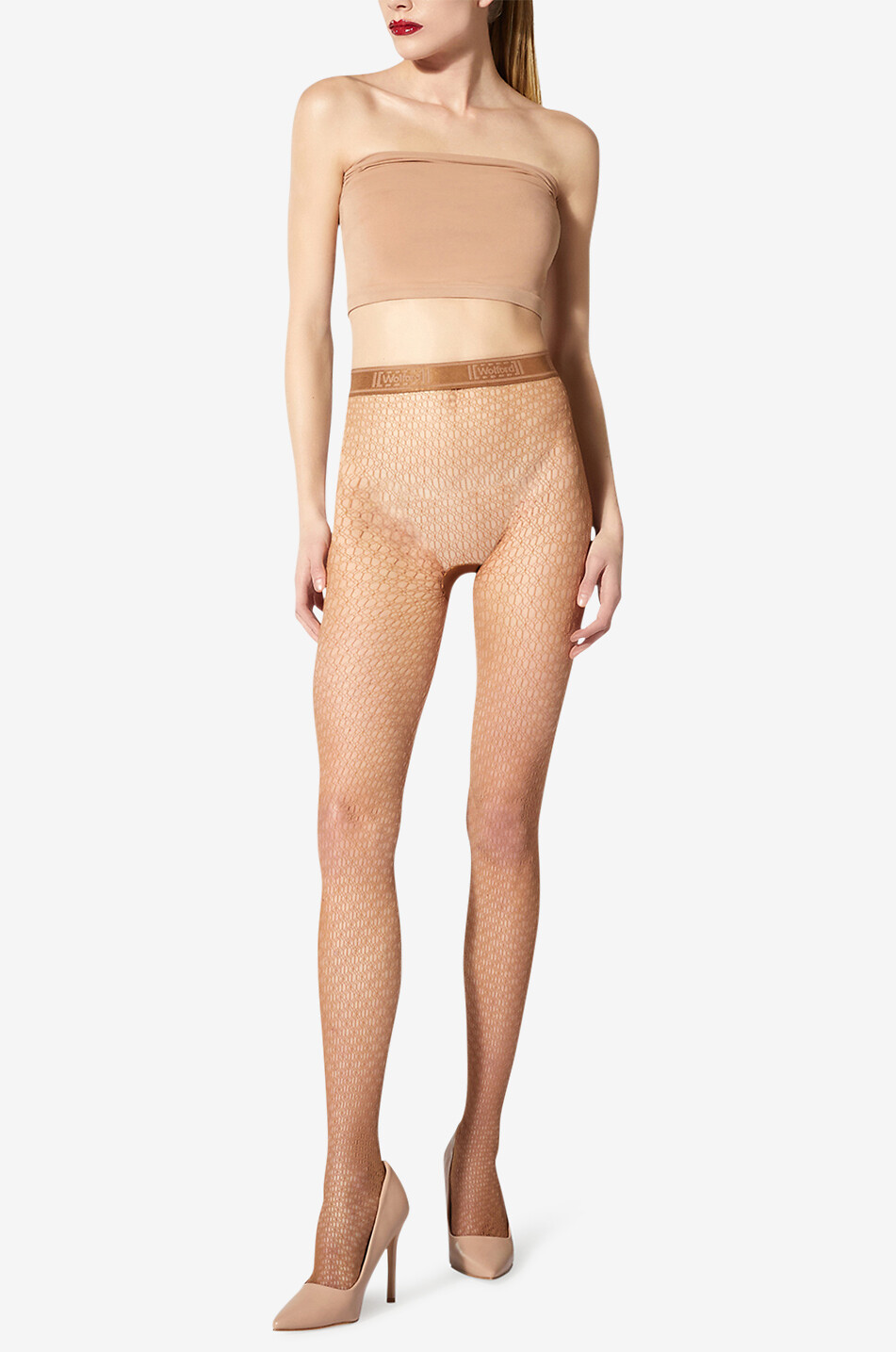 WOLFORD Netzstrumpfhose Fine Net Damen Mittle beige 2