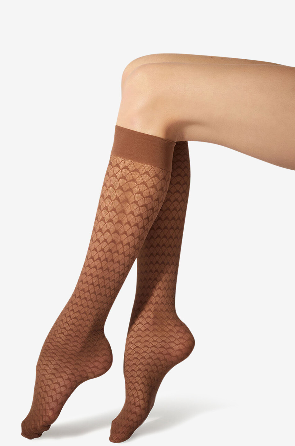 WOLFORD Kniestrümpfe mit Rautenmotiv Graphic Pattern Damen BRAUN 3