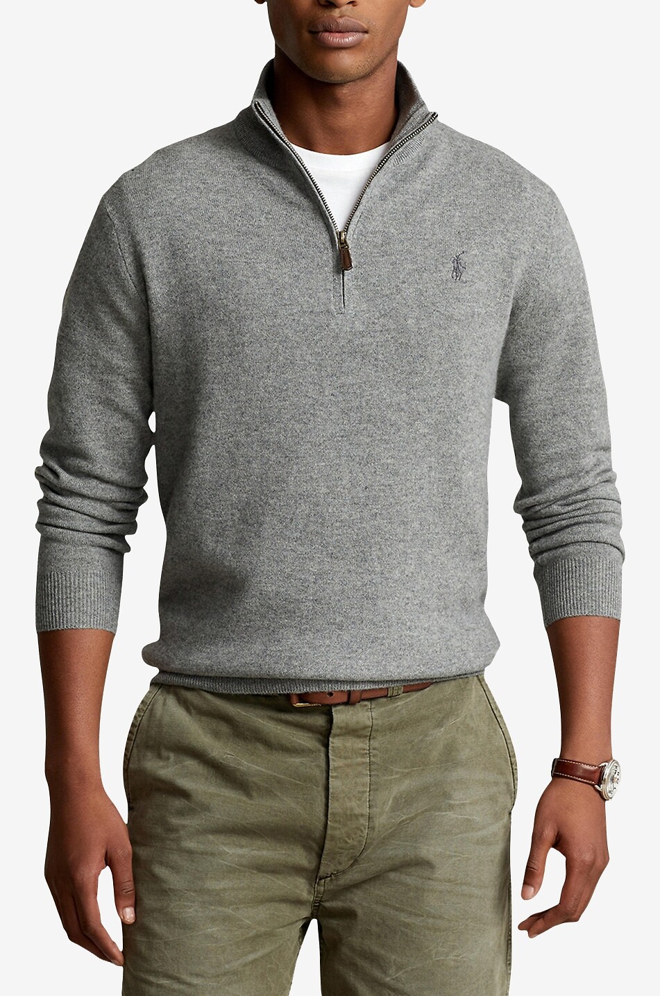 POLO RALPH LAUREN Pony half-zip stand-up collar wool jumper Men LIGHT GREY 2