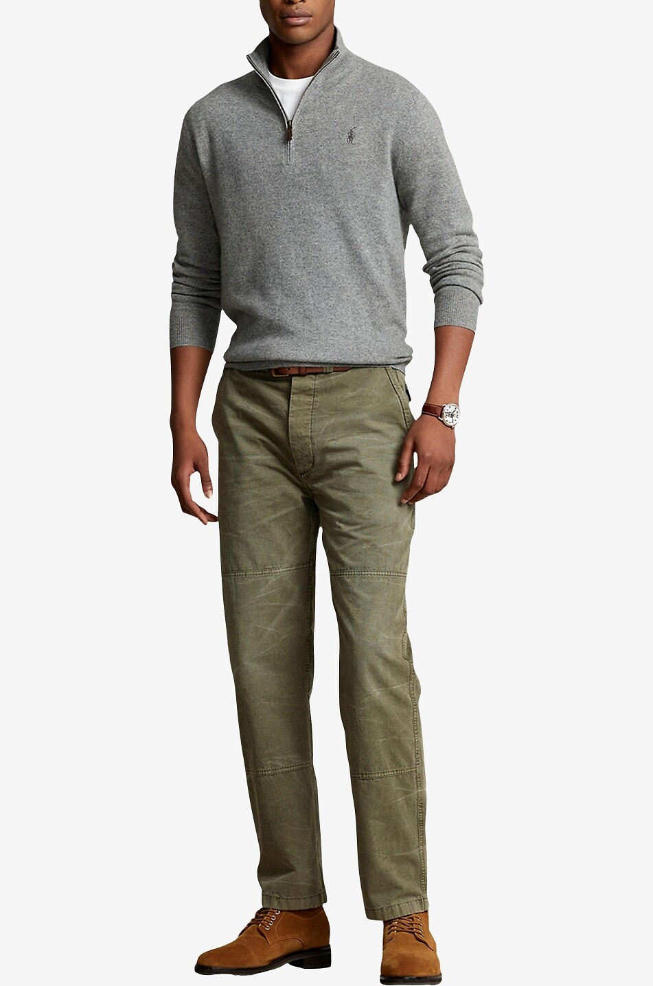 POLO RALPH LAUREN Pony half-zip stand-up collar wool jumper Men LIGHT GREY 4