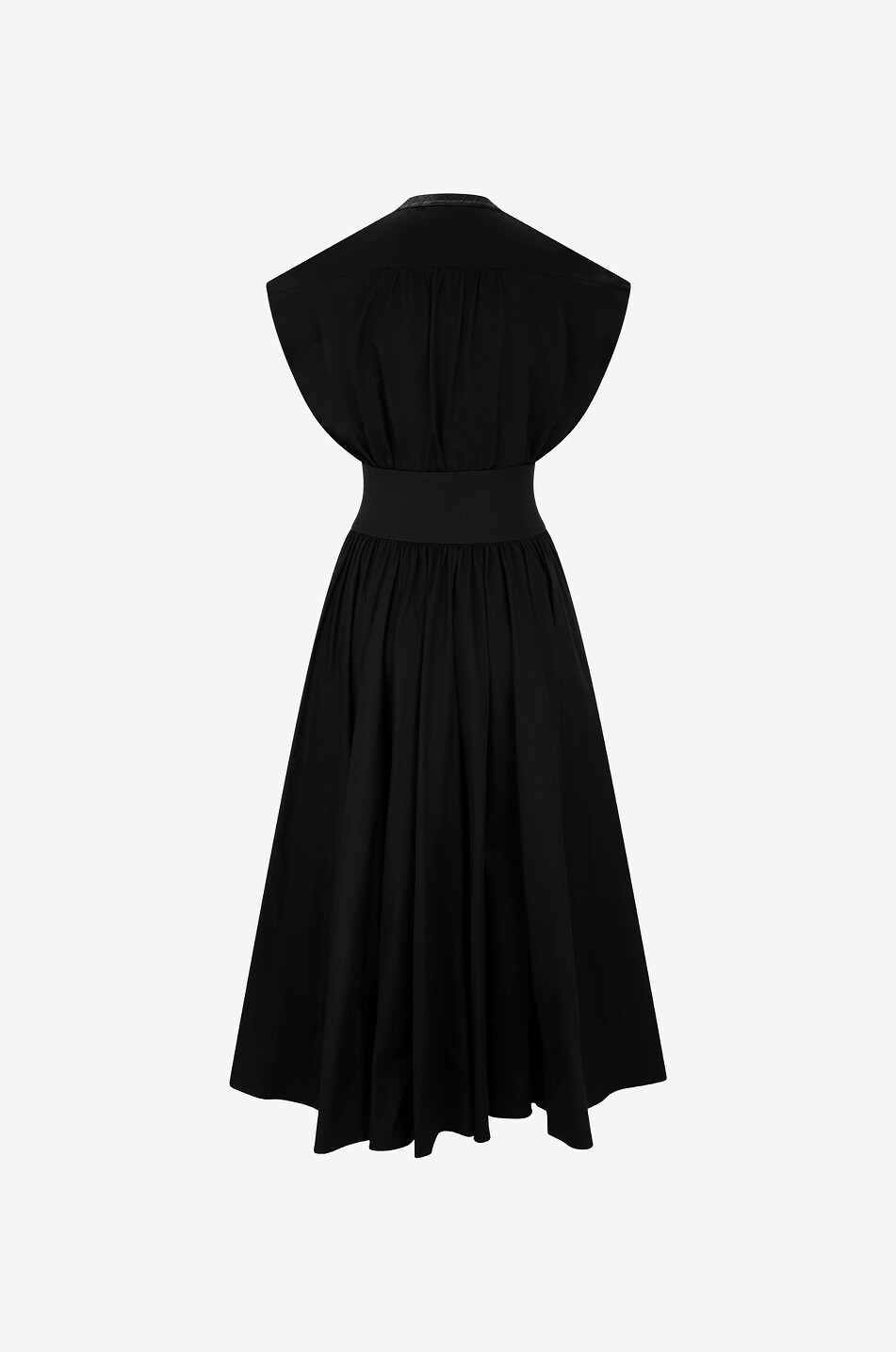 ALAÏA Poplin and leather laced flared midi dress Women BLACK 2