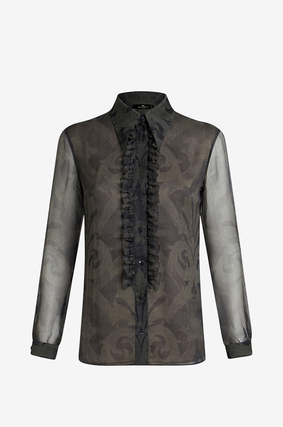 ETRO Arabesque printed silk crepon ruched shirt Women GREY 1