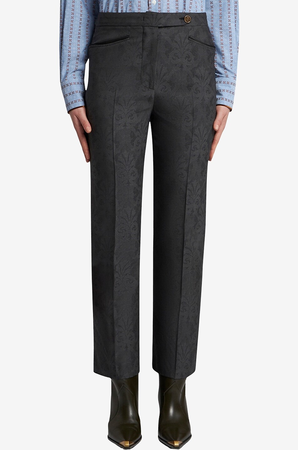 ETRO Verkürzte gerade Hose aus Woll-Jacquard mit Arabesken Damen GRAU 2