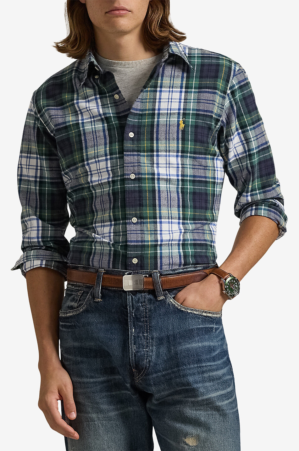 POLO RALPH LAUREN Kariertes Hemd Custom Fit Plaid Herren GRÜN 2