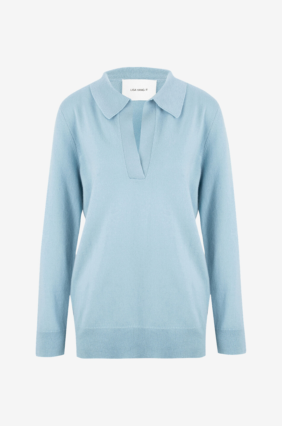 LISA YANG Strickpolohemd mit langen Ärmeln aus Kaschmir Josefine Damen MITTELBLAU 1