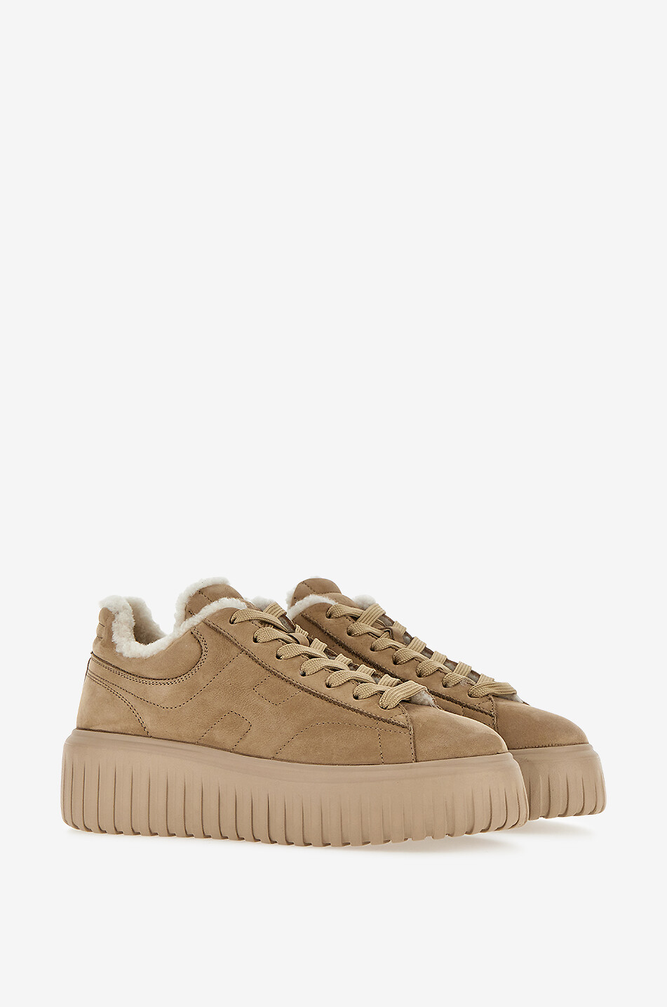 Niedrige Nubuk-Sneakers mit Shearlingfutter Hogan H-Stripes
