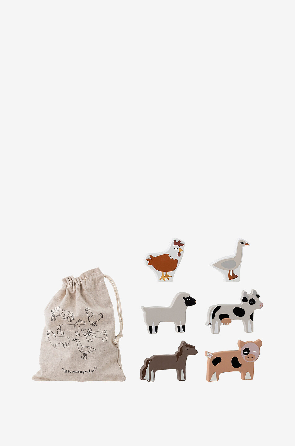 BLOOMINGVILLE 6er-Set Bauernhoftiere aus Holz Karlo Baby BUNT 1