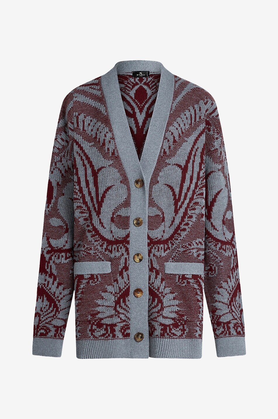 Paisley patterned oversize jacquard button-down cardigan