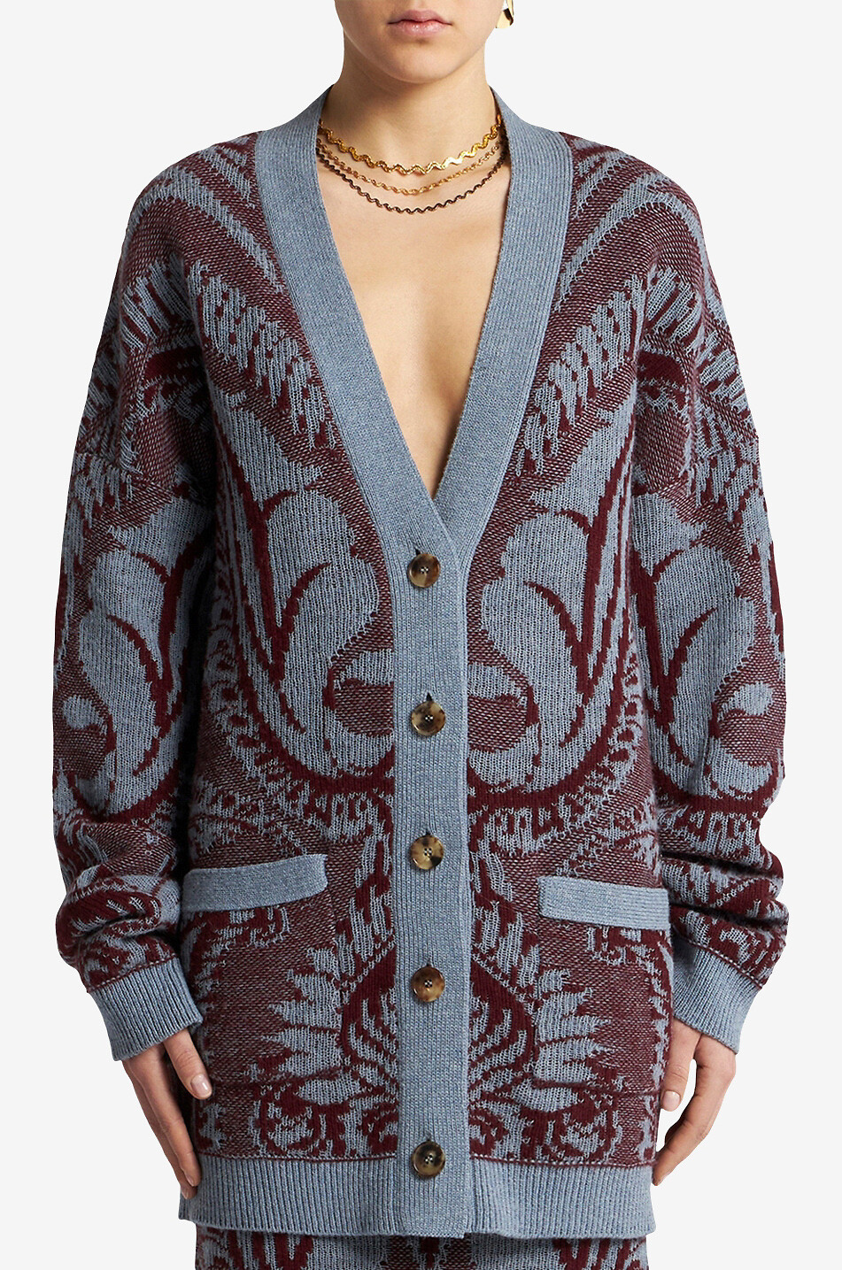 Geknöpfter Oversize-Jacquardcardigan mit Motiv Paisley