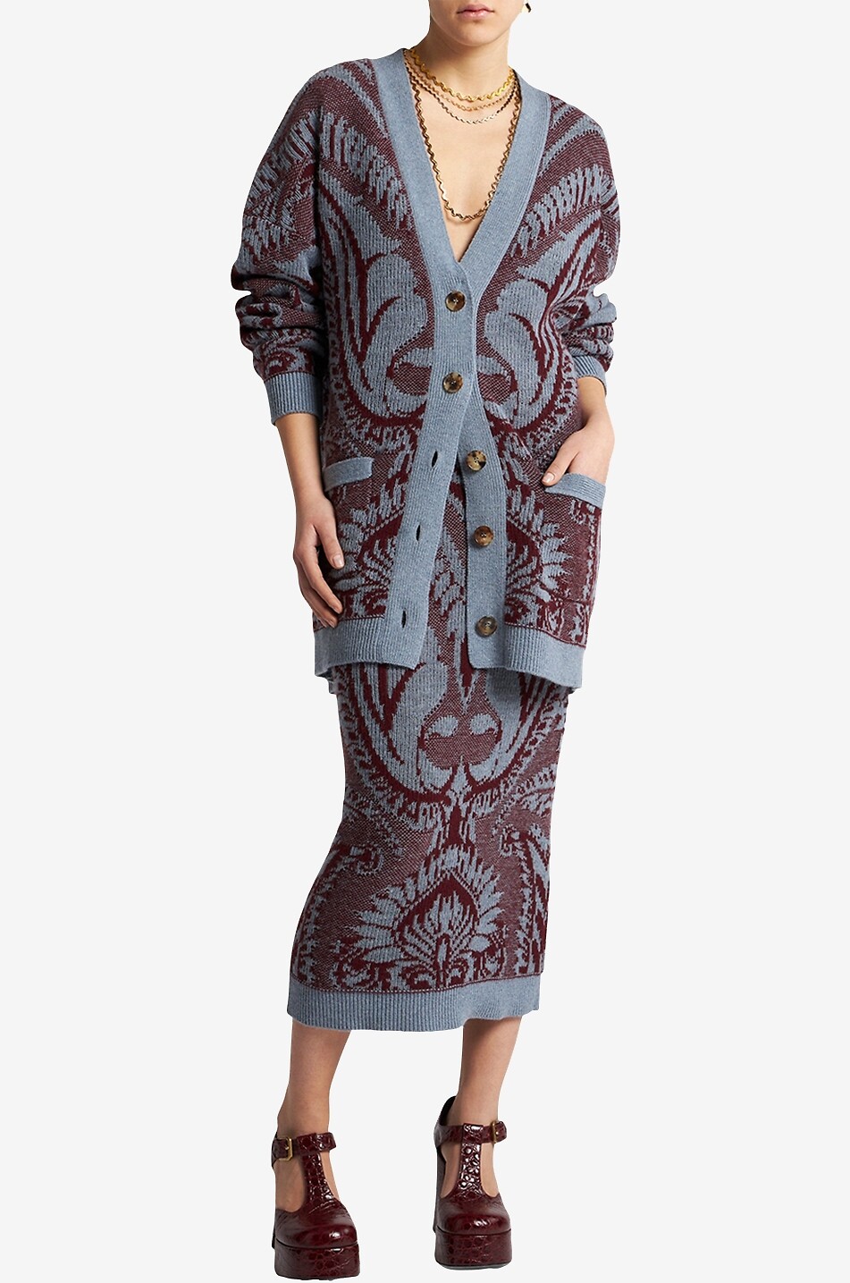 Geknöpfter Oversize-Jacquardcardigan mit Motiv Paisley