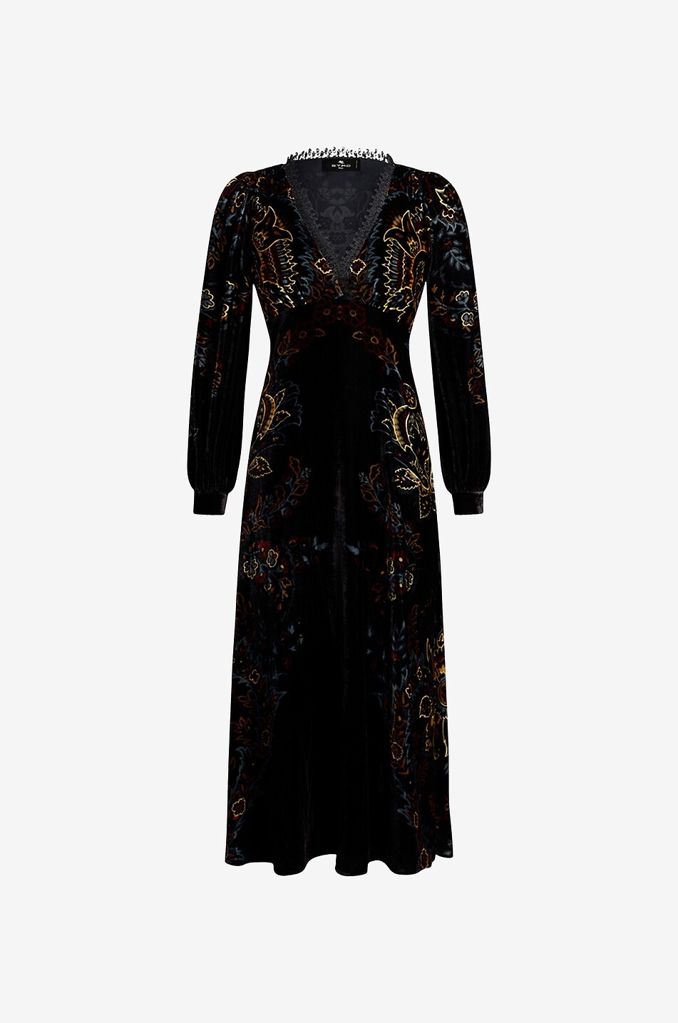 Floral velvet midi empire dress with lace