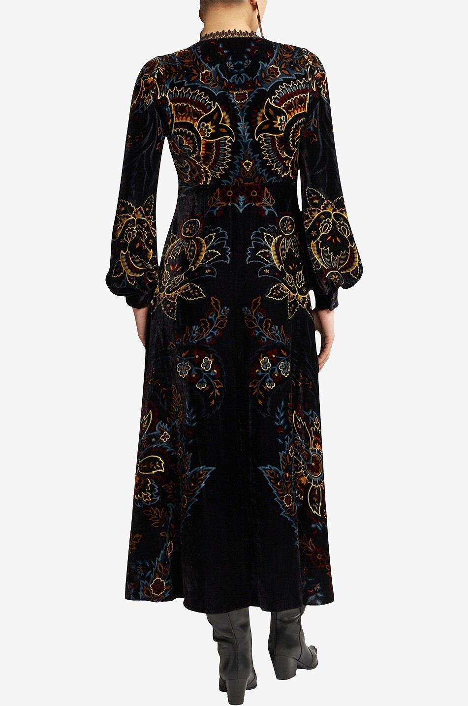Floral velvet midi empire dress with lace