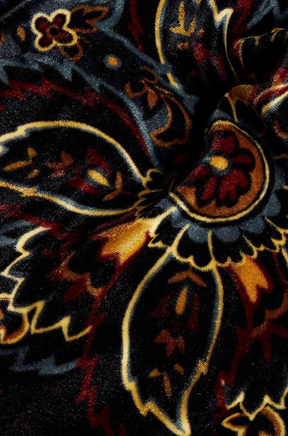 Midi-Empirekleid aus geblümtem Samt mit Spitze