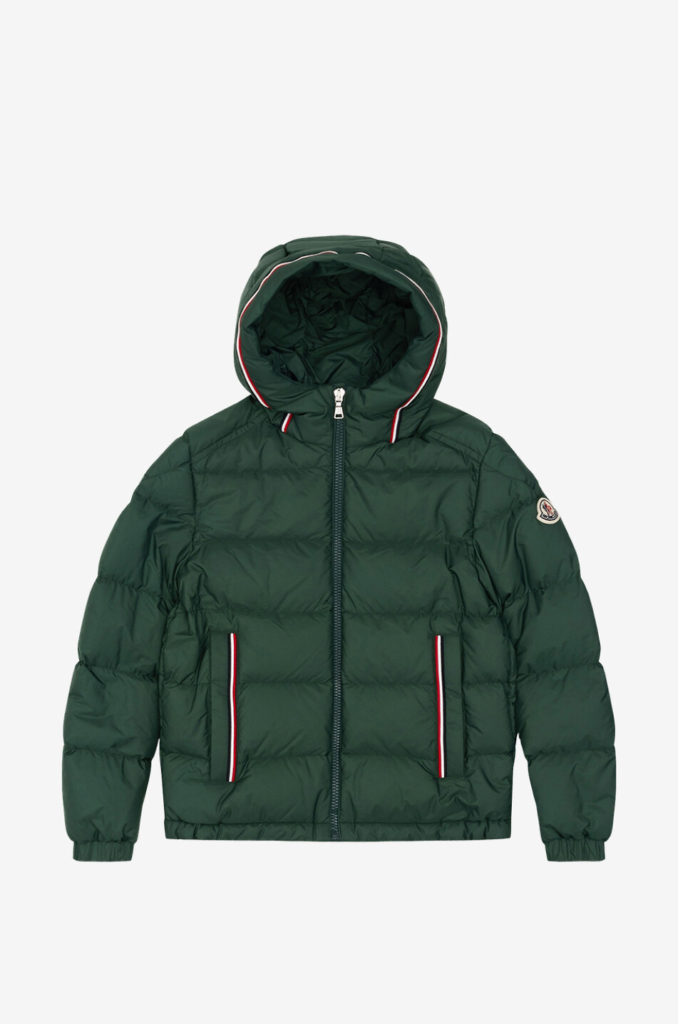 Jungen-Daunenjacke mit Kapuze und dreifarbigen Streifen Merari