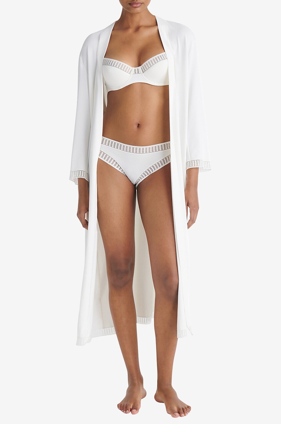 ERES Peignoir en jersey et dentelle Violette Graphic Femme BLANC CASSE 2