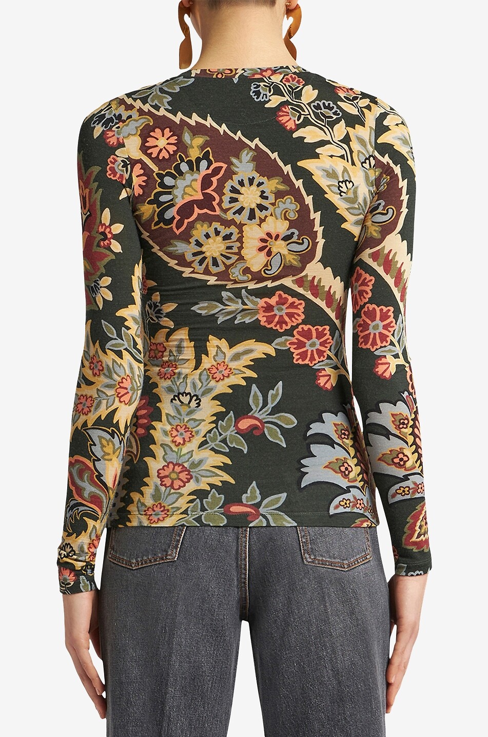Top ajusté à manches longues en jersey de laine Floral Paisley