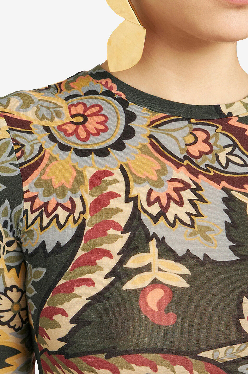 Top ajusté à manches longues en jersey de laine Floral Paisley