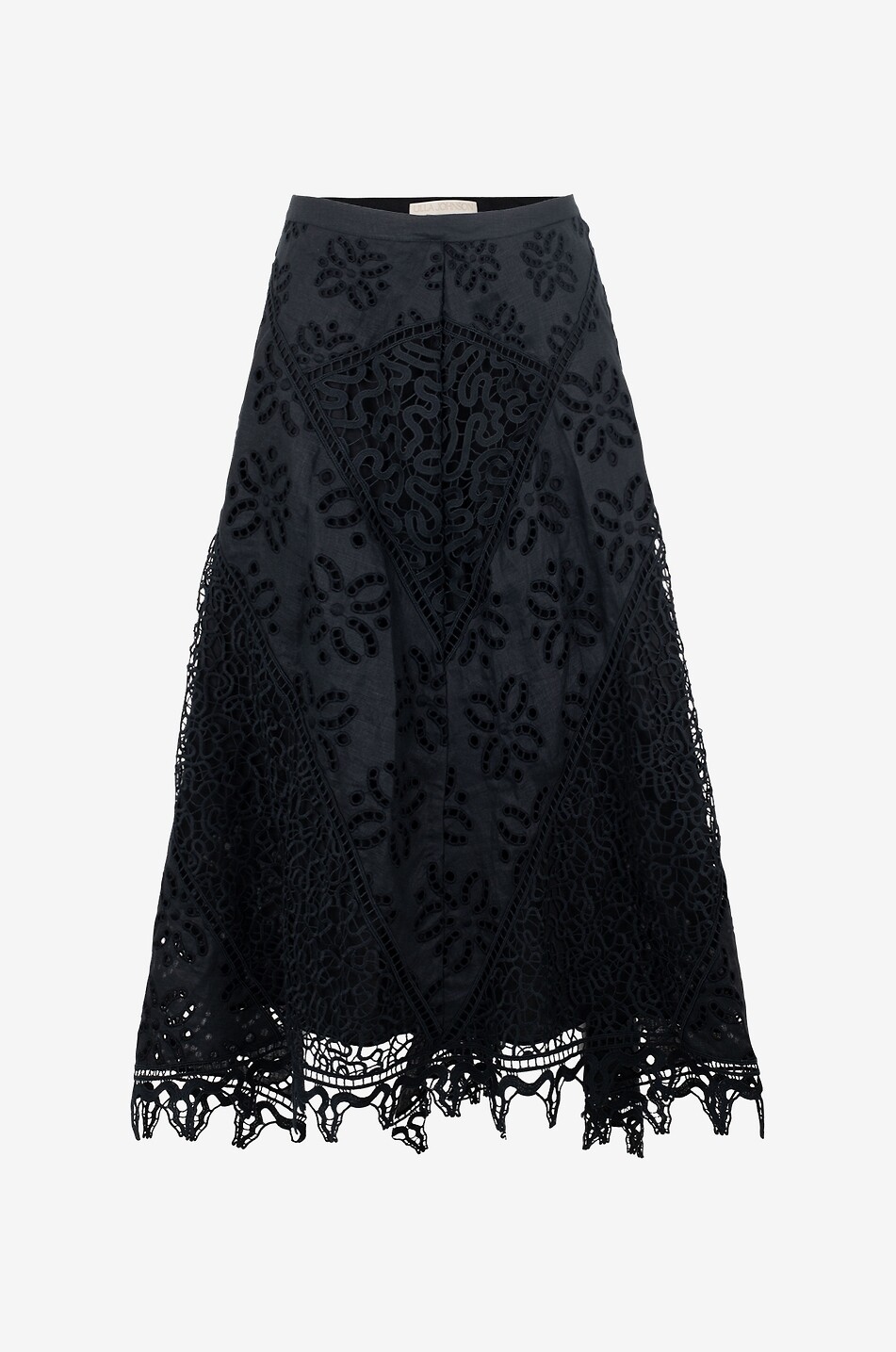 Solara long openwork embroidered linen skirt