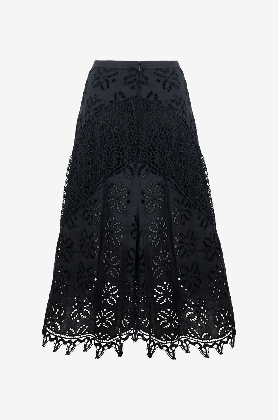 Solara long openwork embroidered linen skirt