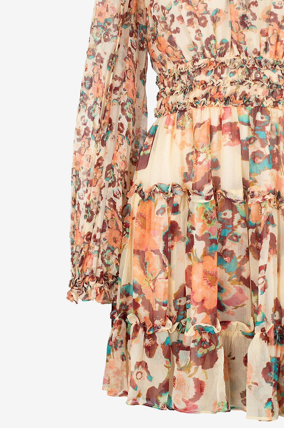 ULLA JOHNSON Kurzes Kleid mit langen Ärmeln aus Seide Lya Damen BUNT 3