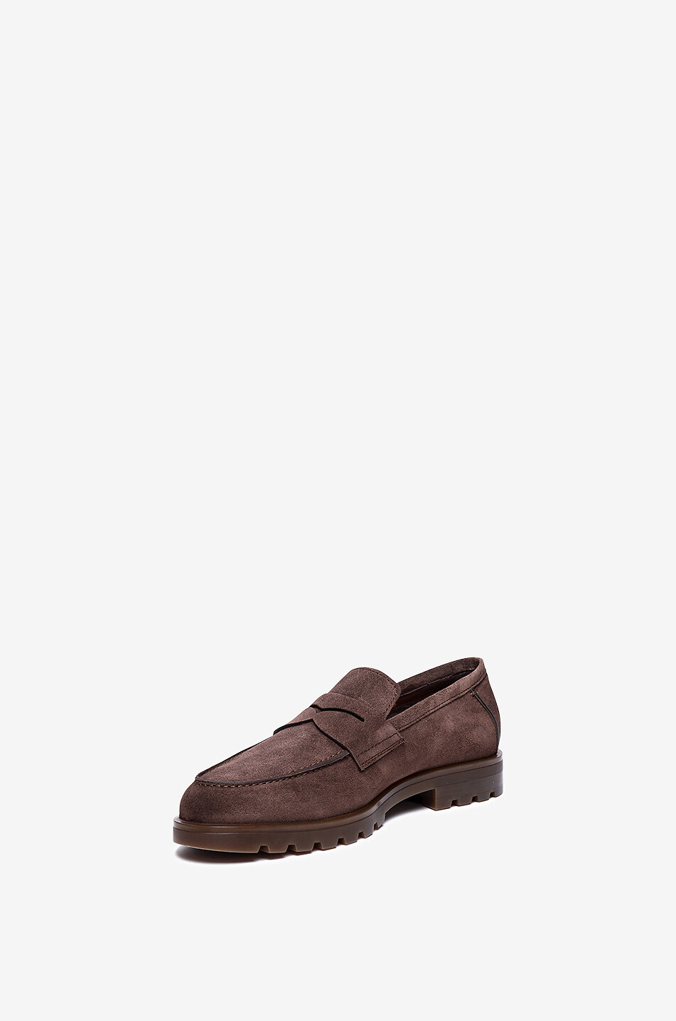 SANTONI Warm Penny loafers in suede with lug soles Men DARK BROWN 5